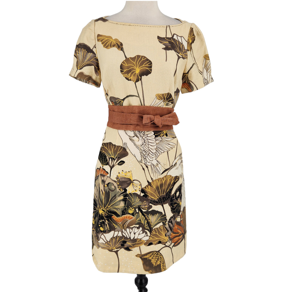 Anthropologie Floreat Shift Dress Obi Belt and Snowy Egret Print Wears 2 Ways